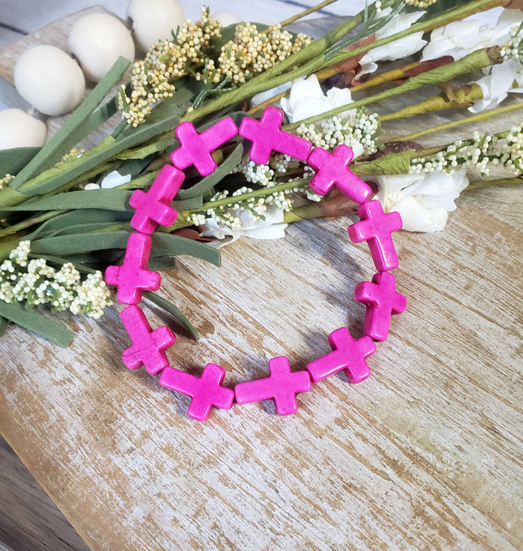 Larger Pink Cross Bracelet