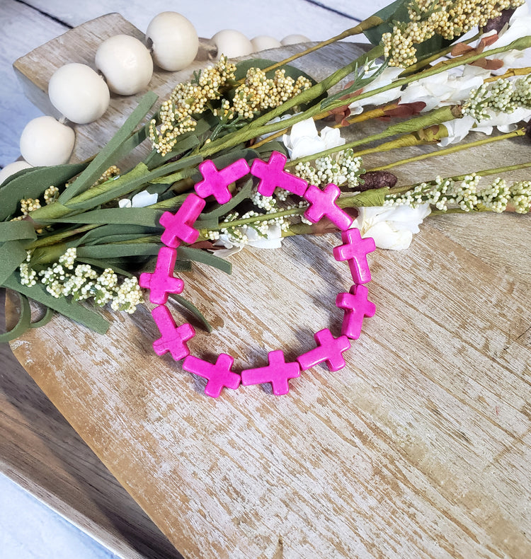 Larger Pink Cross Bracelet