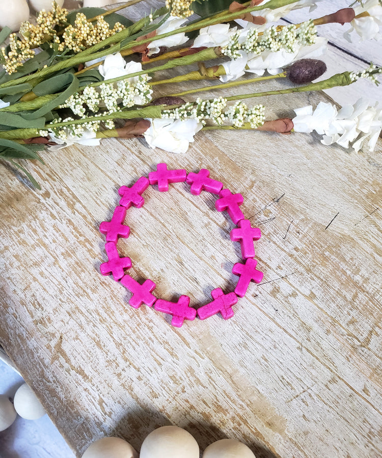 Larger Pink Cross Bracelet