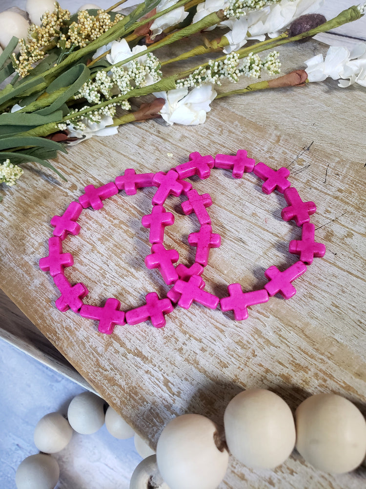 Larger Pink Cross Bracelet