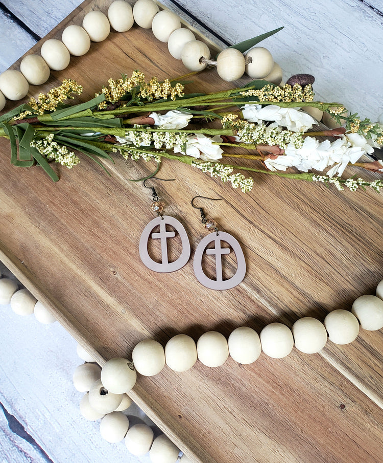 Metallic Rose Gold Circle Cross Earrings