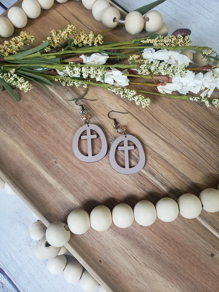 Metallic Rose Gold Circle Cross Earrings