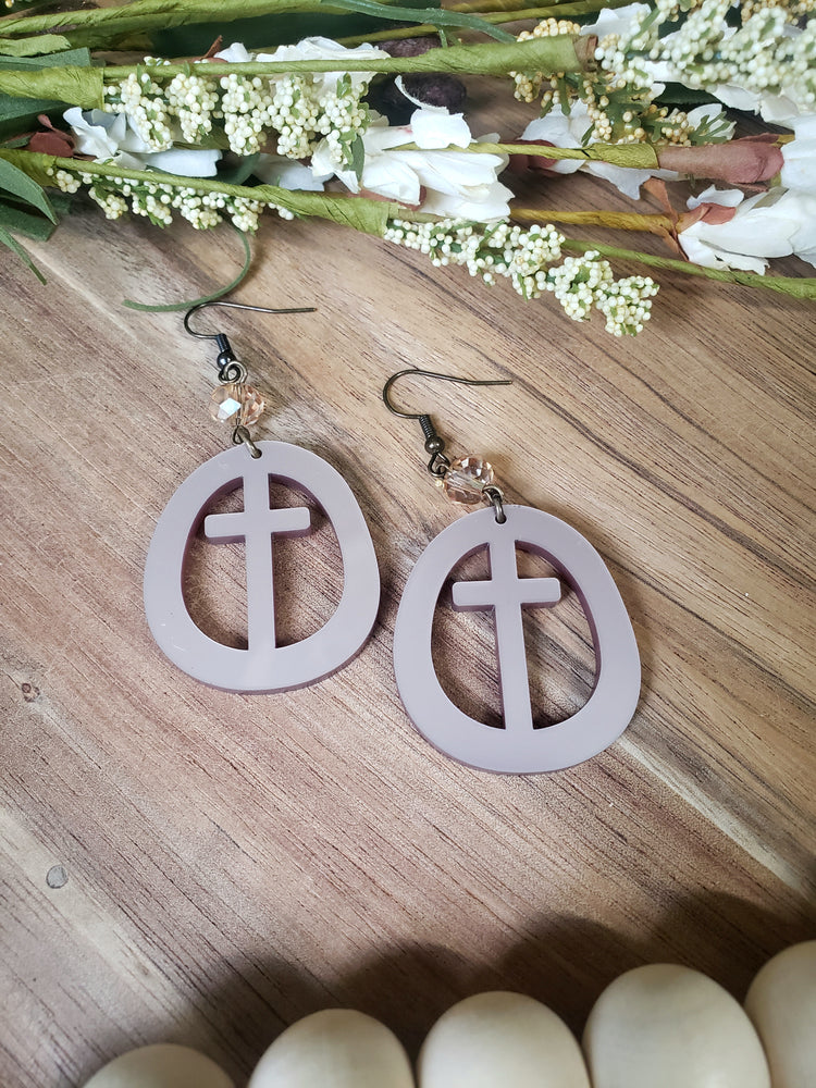 Metallic Rose Gold Circle Cross Earrings