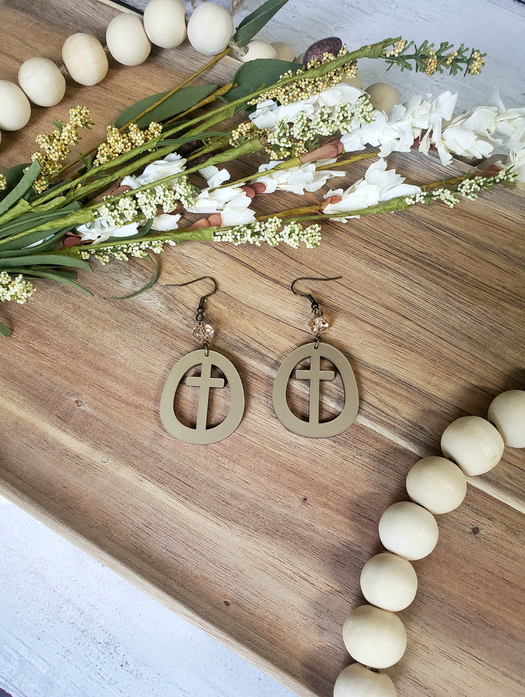 Metallic Gold Circle Cross Earrings