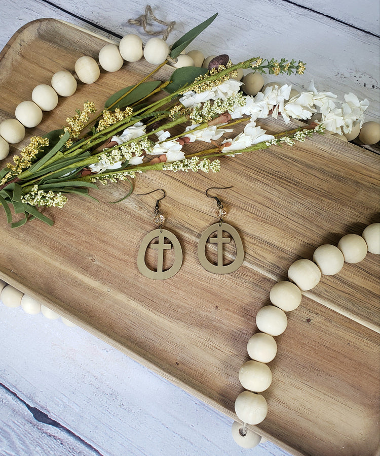 Metallic Gold Circle Cross Earrings
