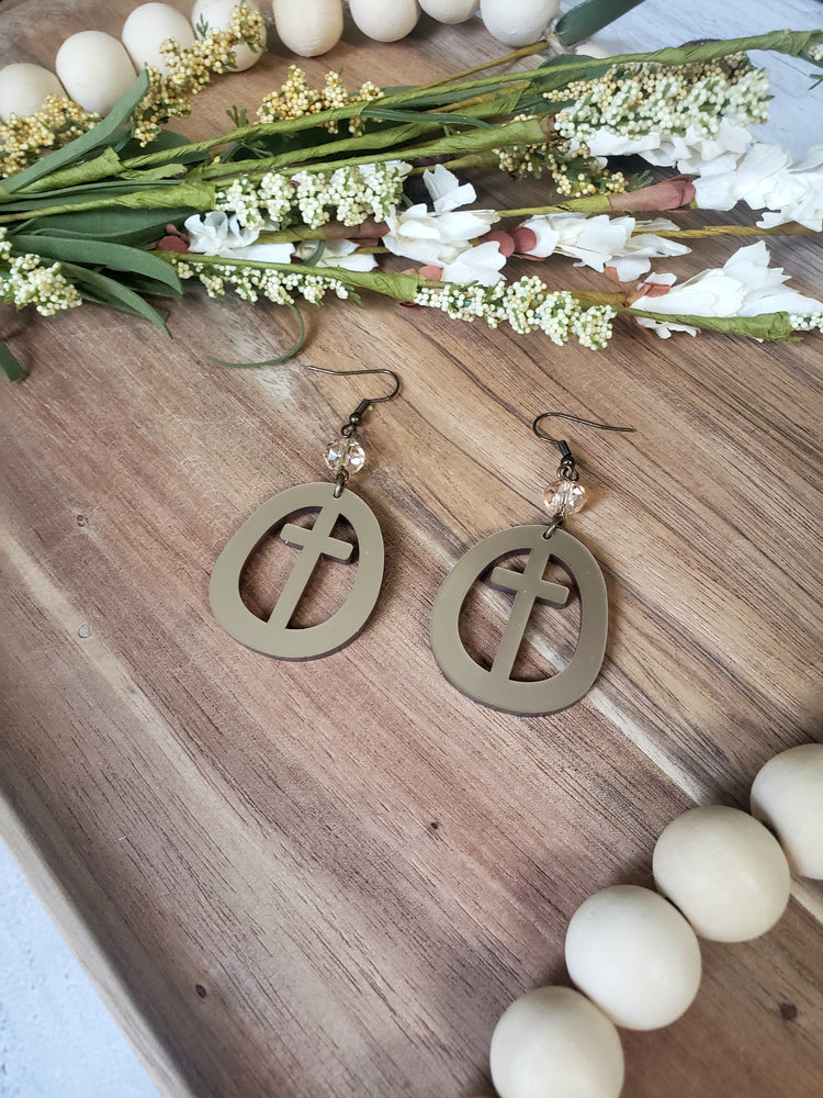 Metallic Gold Circle Cross Earrings