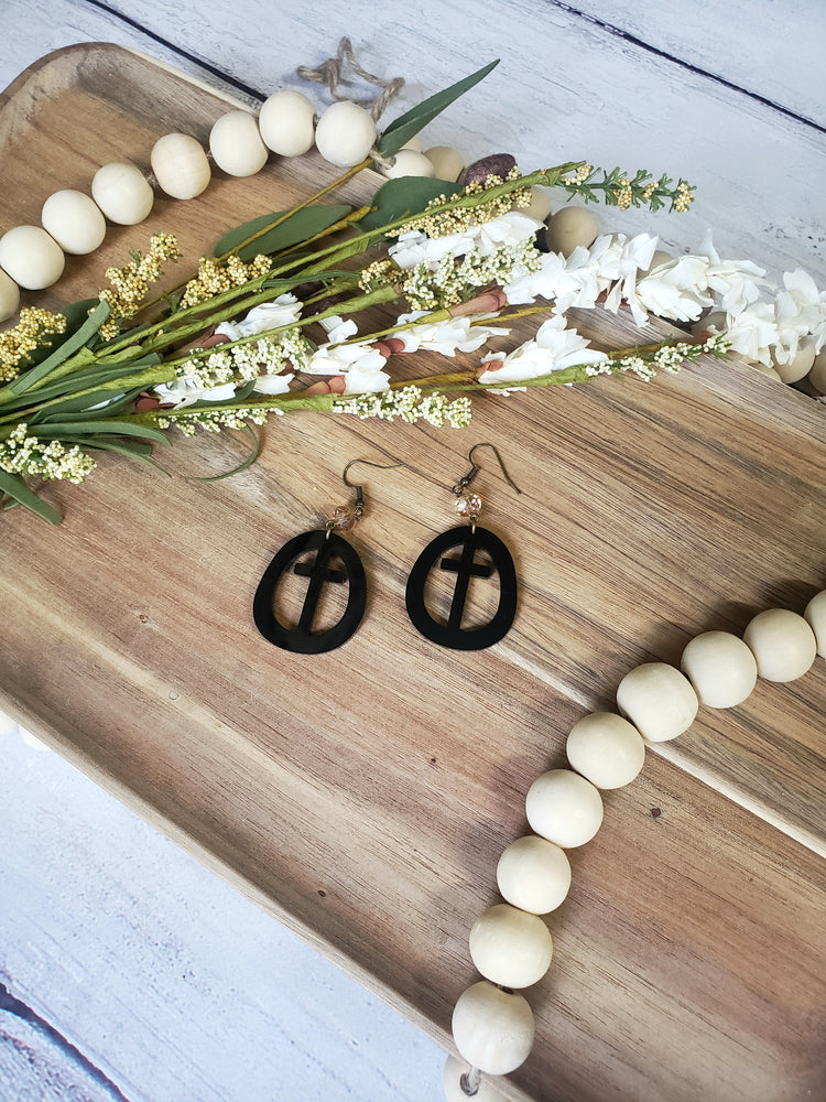 Black Circle Cross Earrings