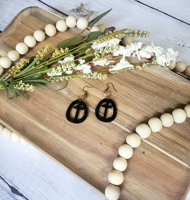 Black Circle Cross Earrings