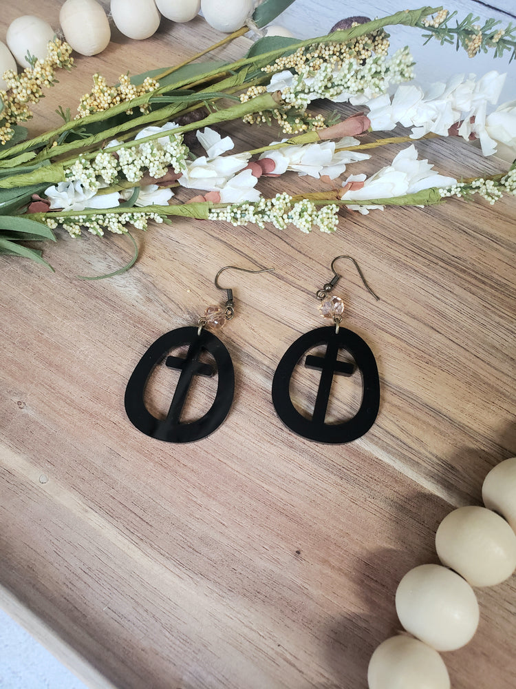 Black Circle Cross Earrings