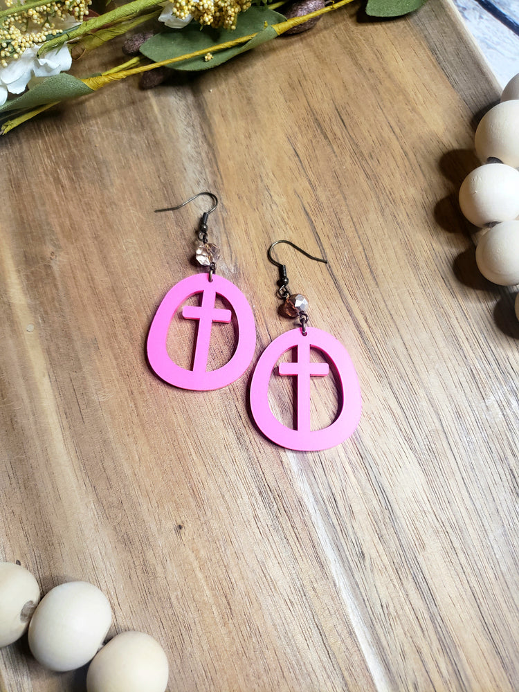 Hot Pink Circle Cross Earrings