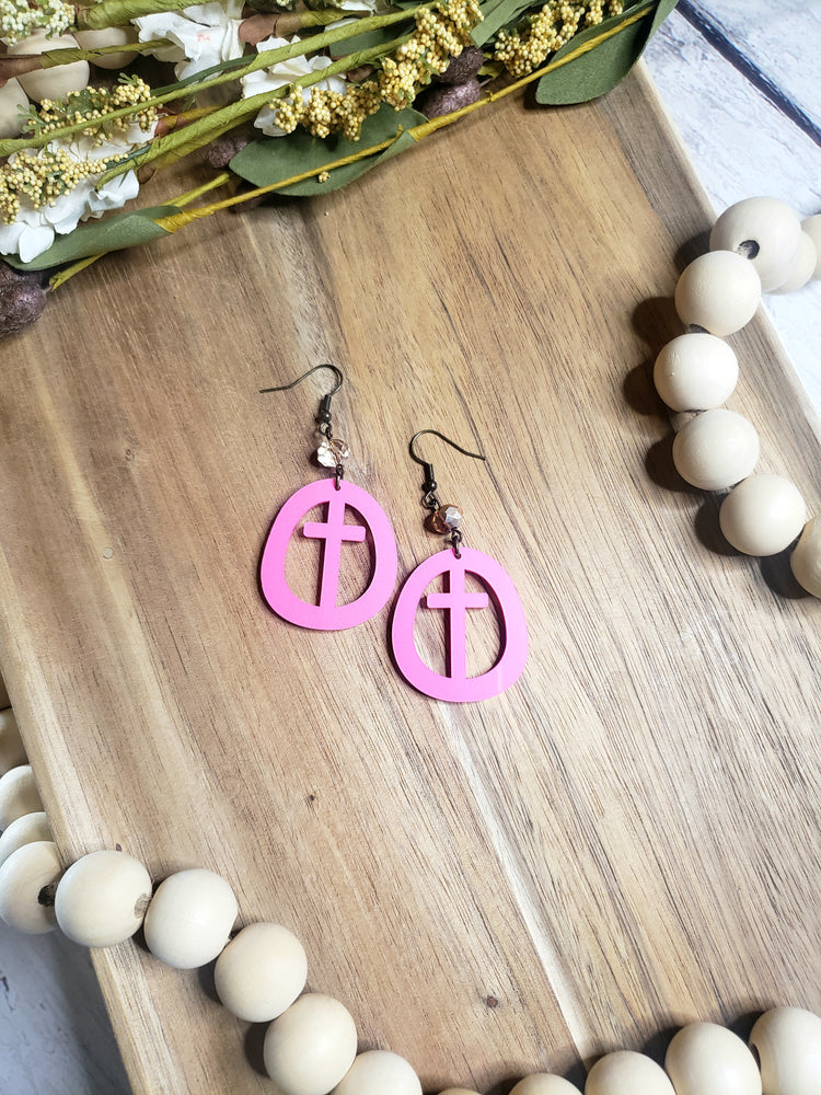 Hot Pink Circle Cross Earrings