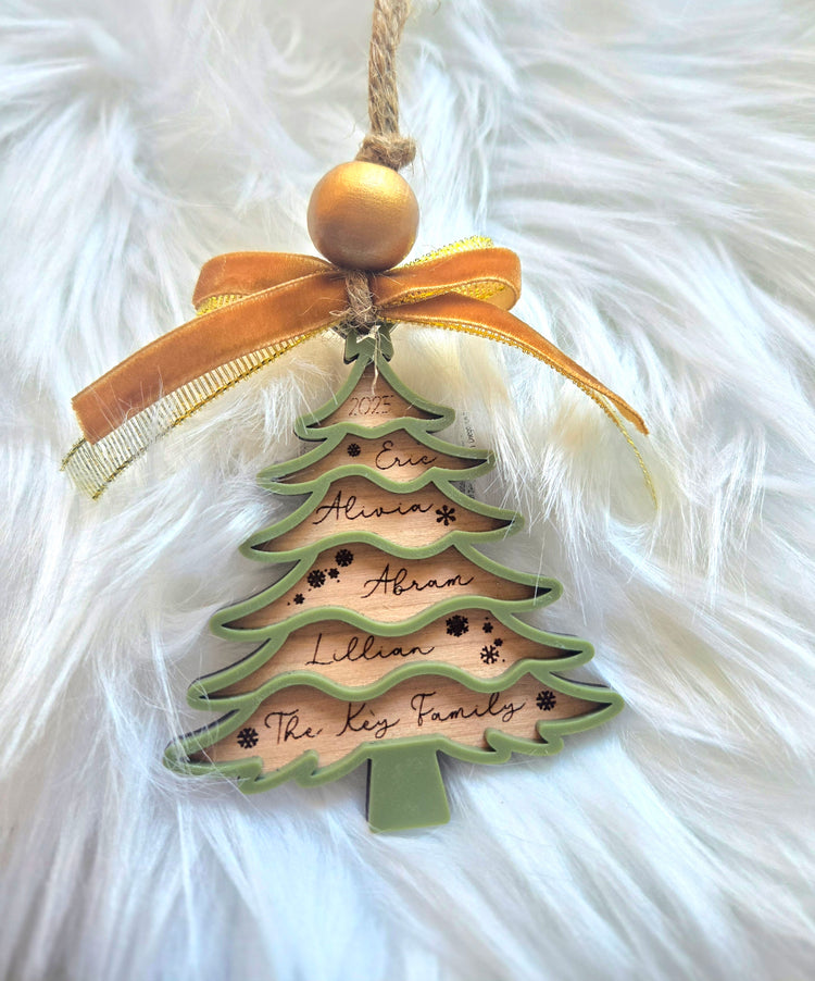 Personalized Green Family Christmas Tree Ornament