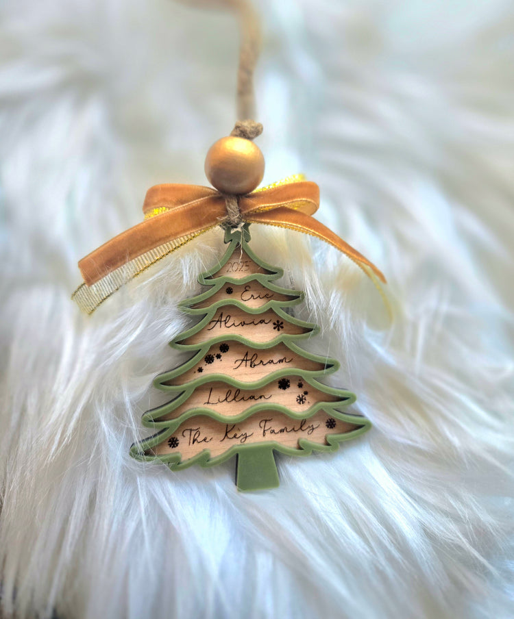 Personalized Green Family Christmas Tree Ornament