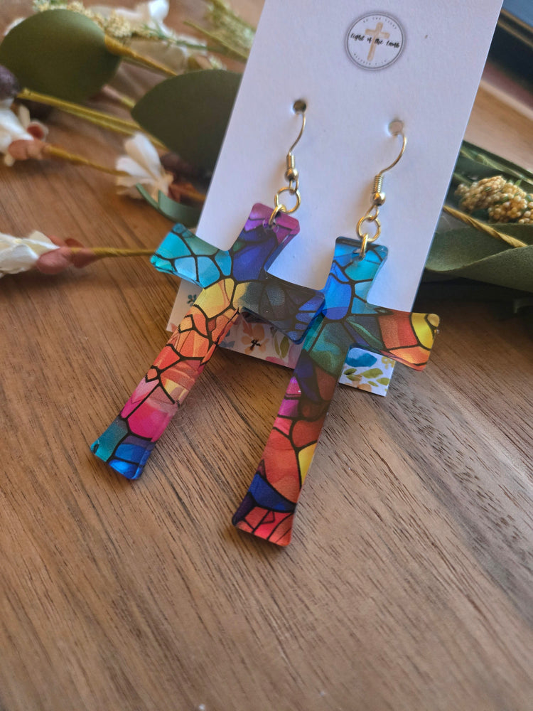 Radiant Faith Cross Earrings - Stained Glass