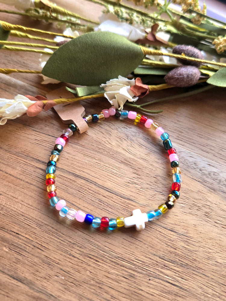 Rainbow Faith Bead Cross Bracelet