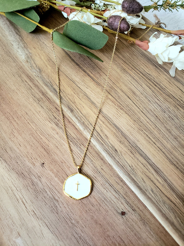 White Cross Charm Necklace