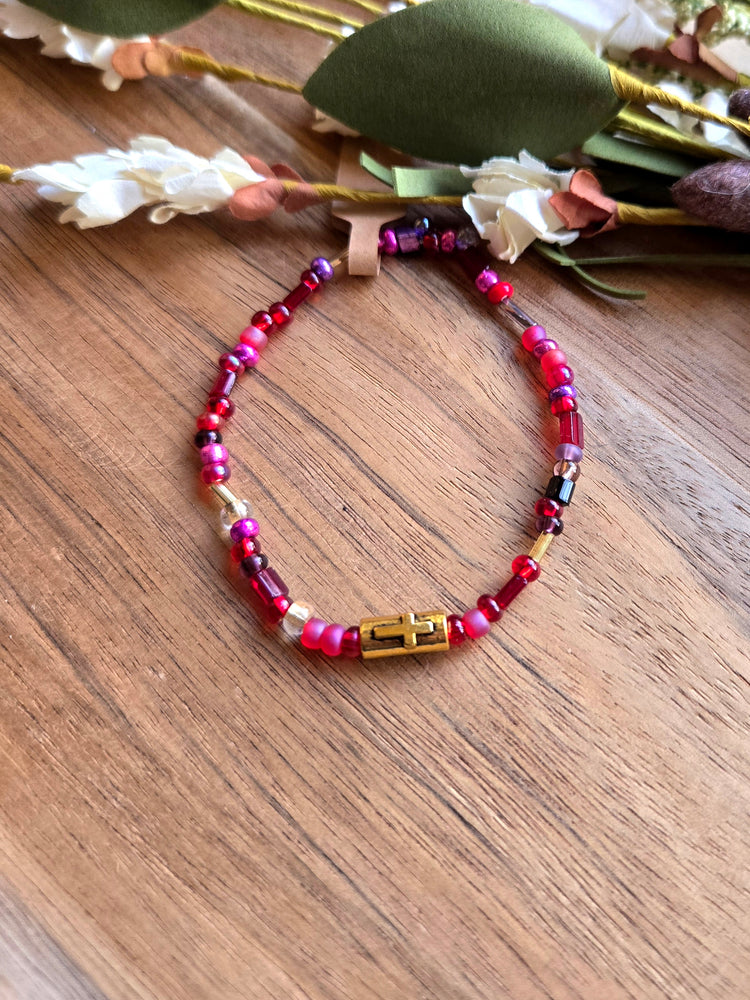 Overflowing Joy Seed Bead Cross Bracelet