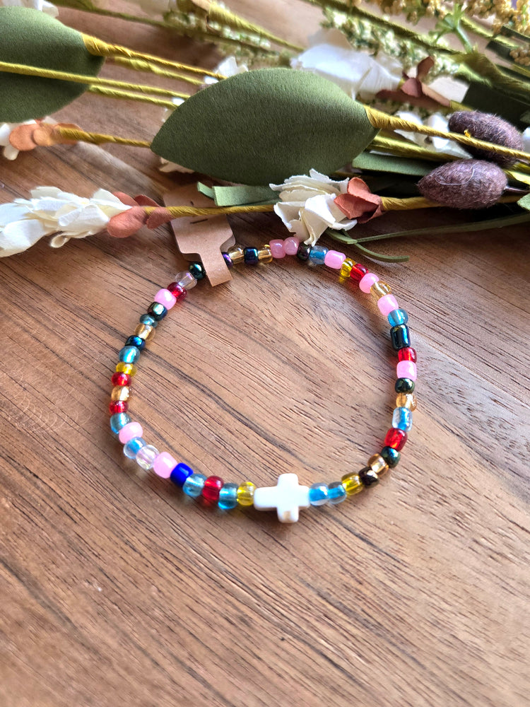 Rainbow Faith Bead Cross Bracelet