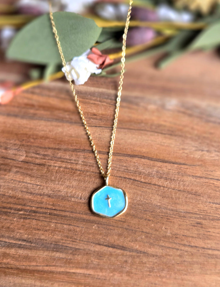 Blue Cross Charm Necklace
