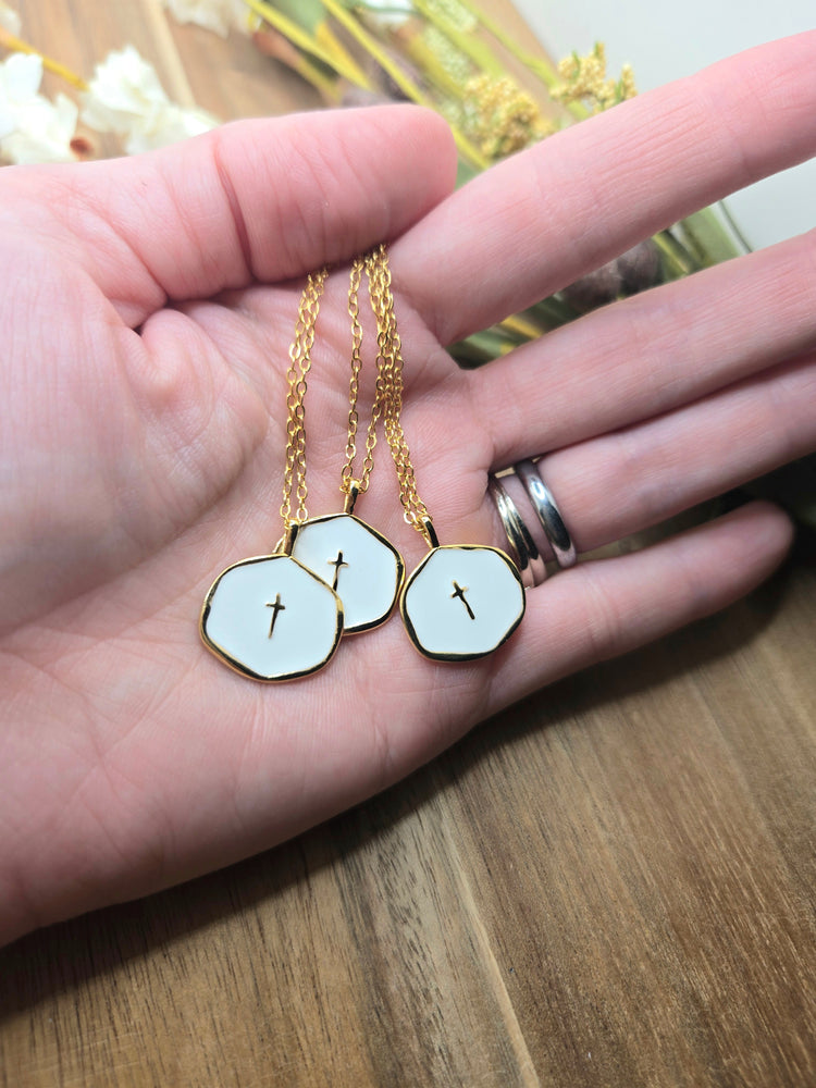 White Cross Charm Necklace