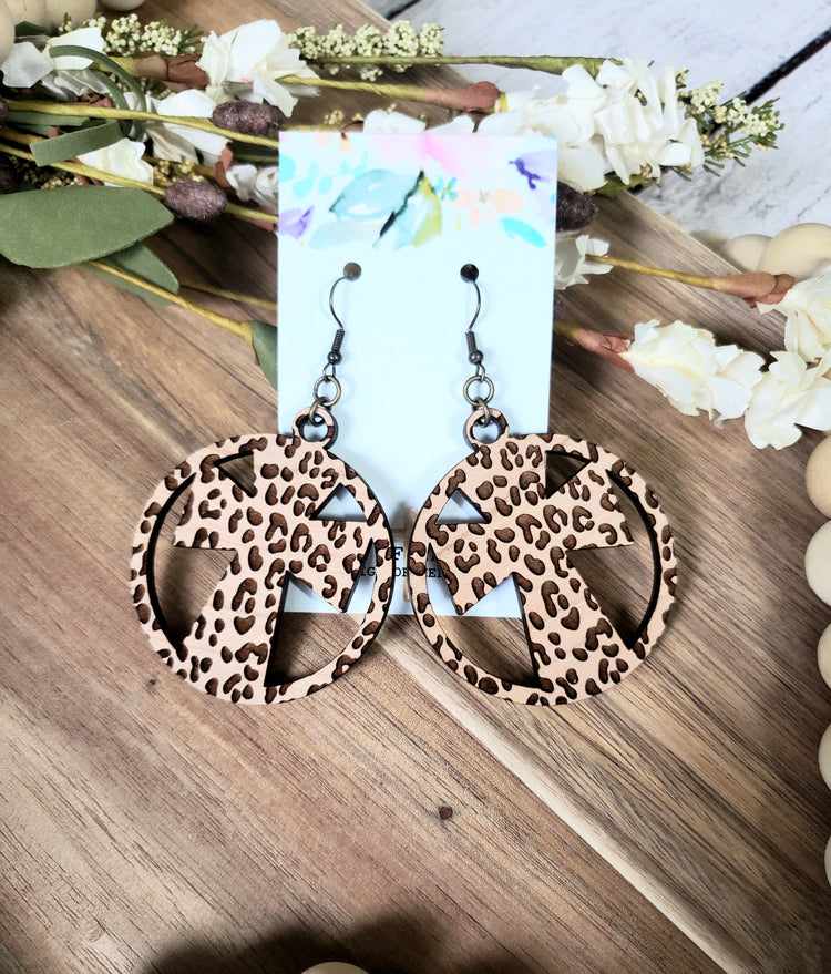 Engraved Leopard, Round Cross Earrings