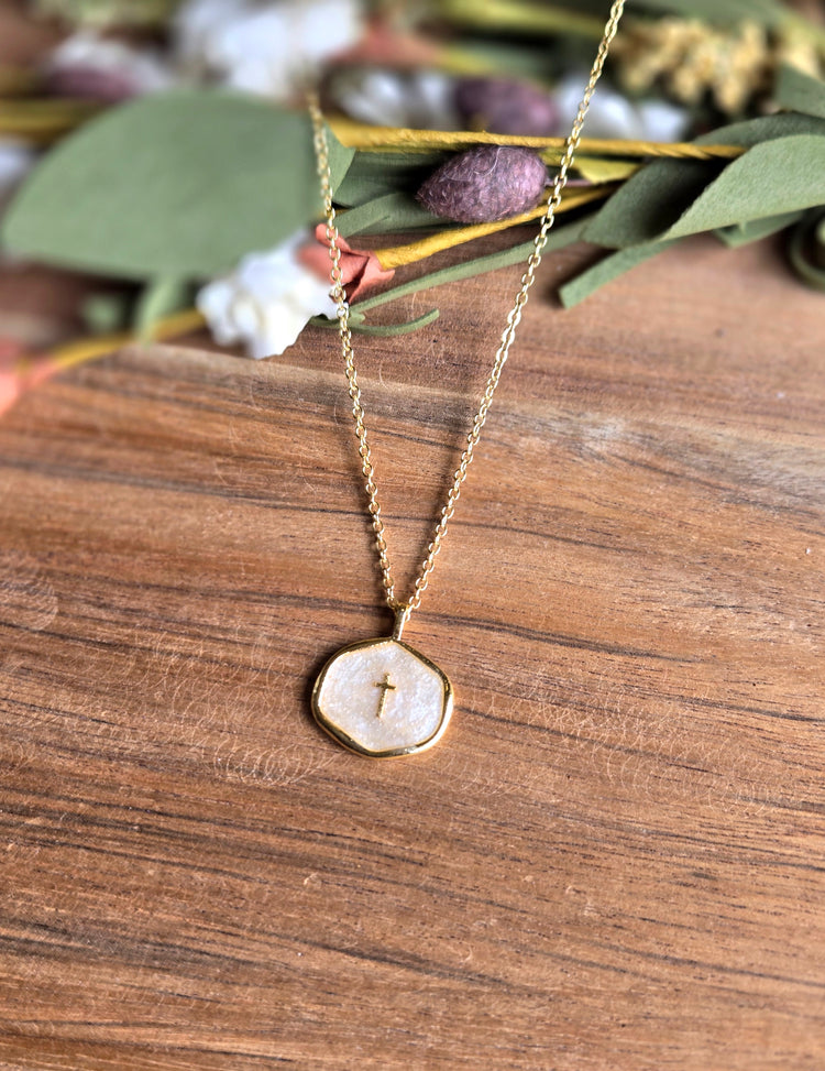 Cream Cross Charm Necklace
