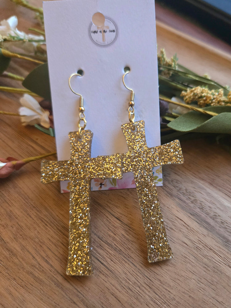 Radiant Cross Earrings - Gold Glitter