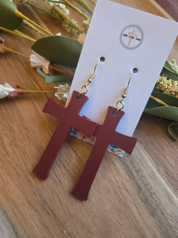 Radiant Faith Cross Earrings - Burgundy