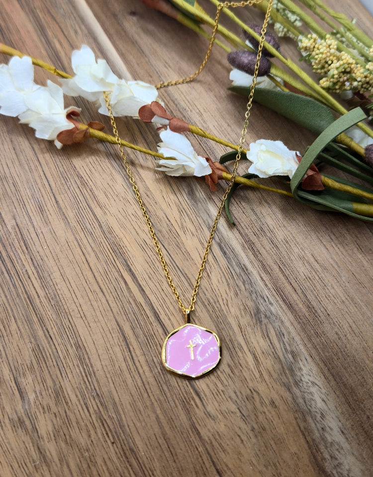 Pink Cross Charm Necklace