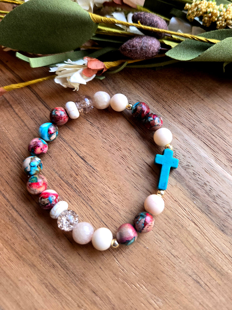Teal Joy Gemstone Cross Bracelet