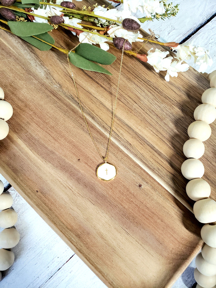 White Cross Charm Necklace