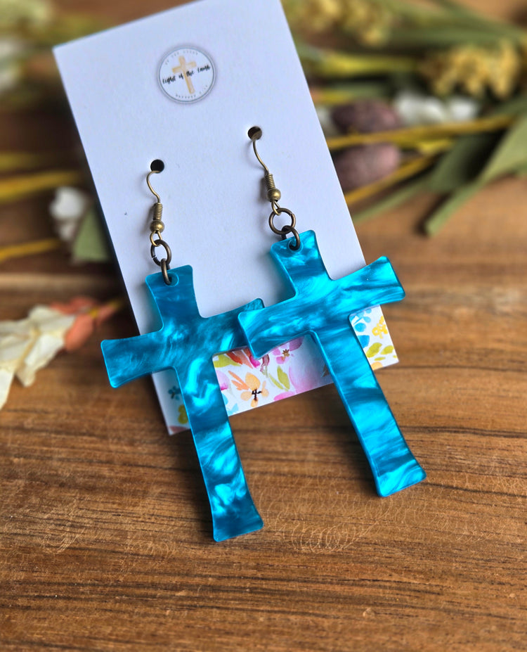 Radiant Faith Cross Earrings - Blue Marble