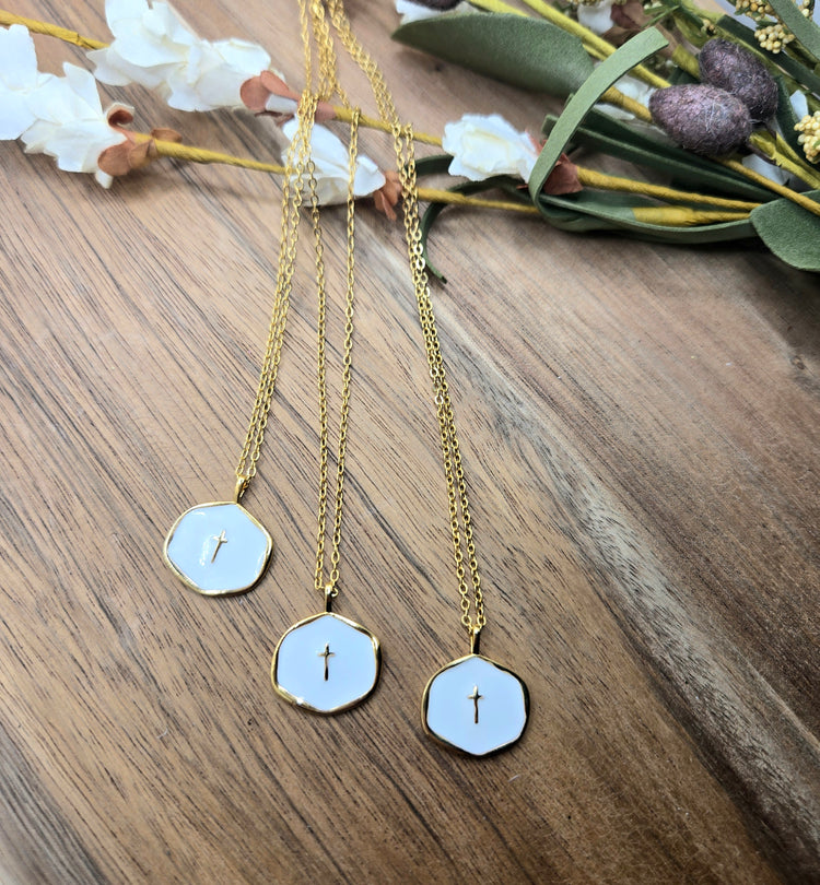 White Cross Charm Necklace
