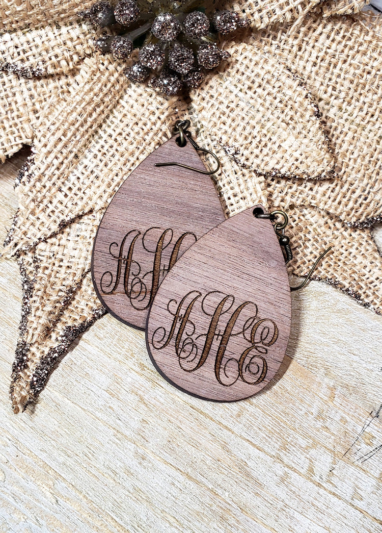 Wooden Monogrammed Teardrops