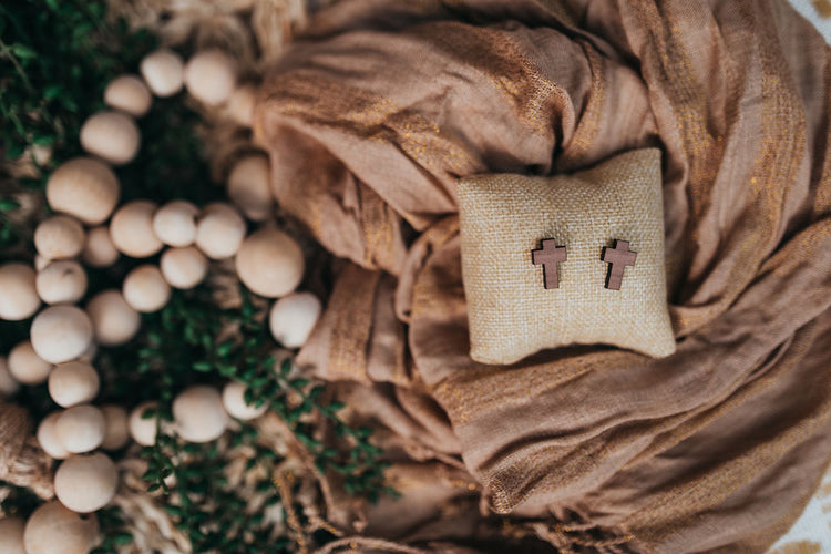 Walnut Cross Stud Earrings