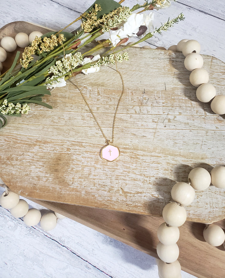 Light Pink Cross Charm Necklace