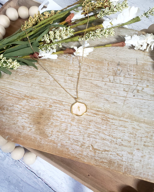 Pearl White Cross Charm Necklace