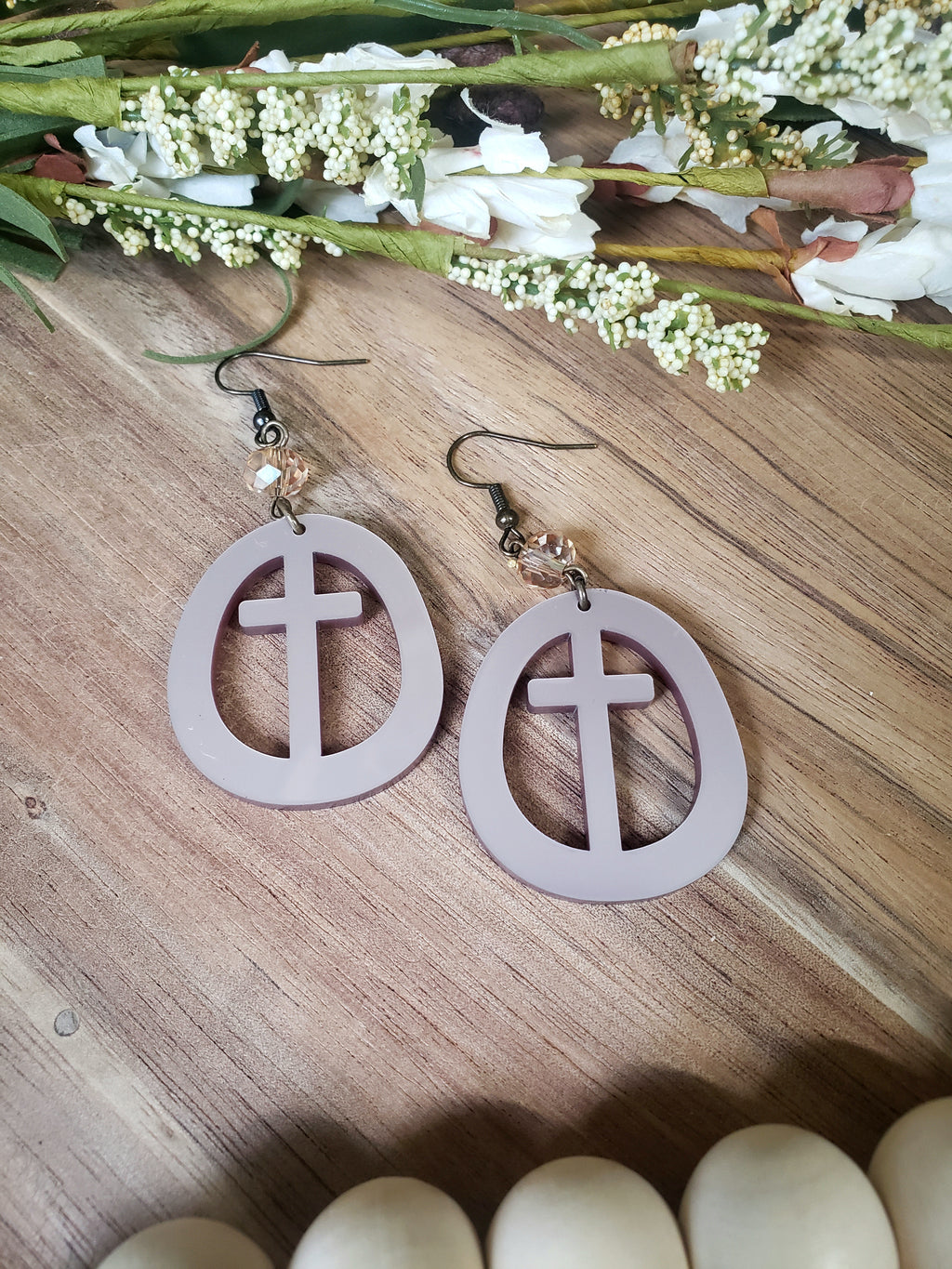 Metallic Rose Gold Circle Cross Earrings