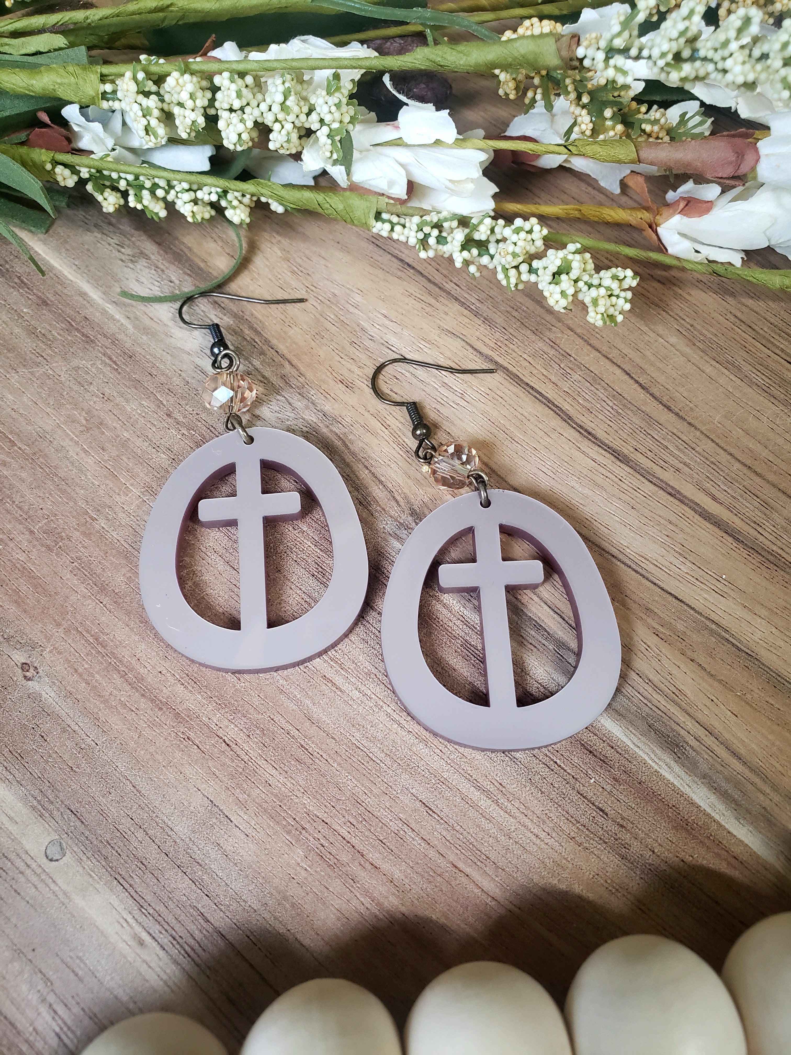 Metallic Rose Gold Circle Cross Earrings