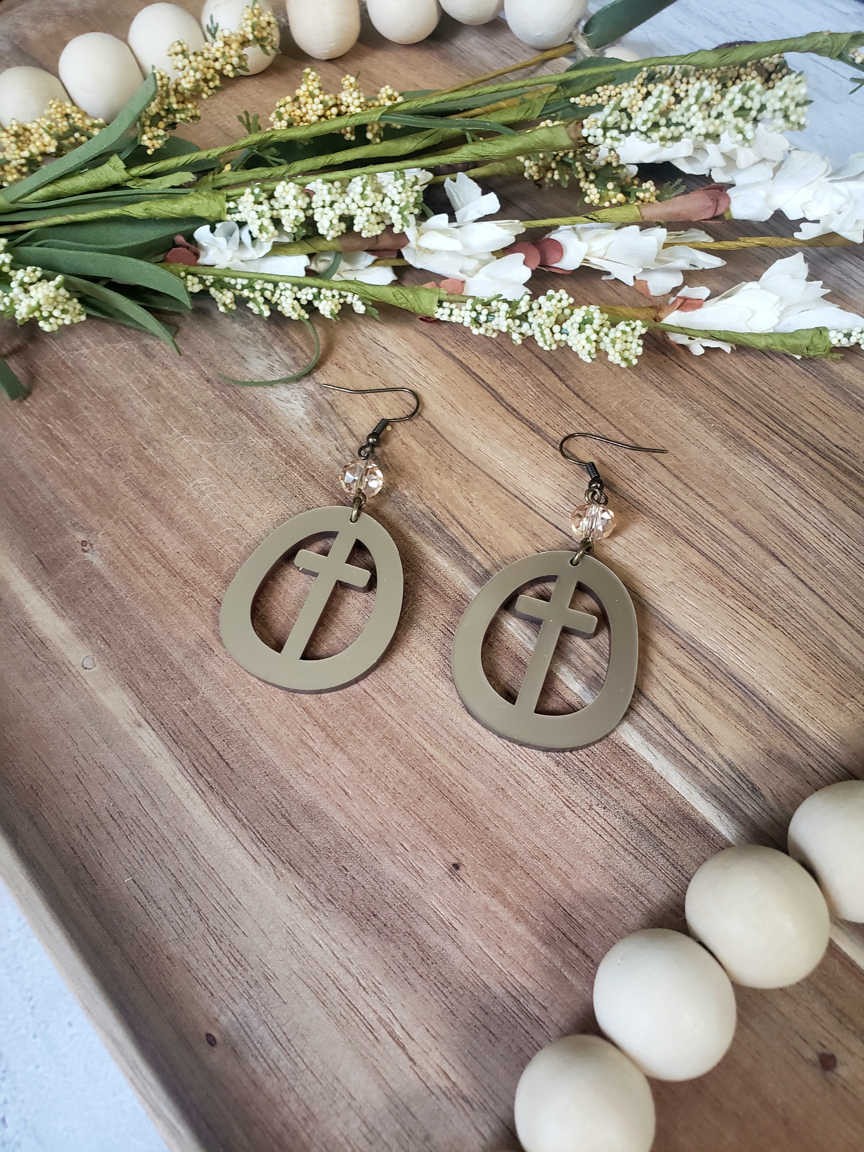 Metallic Gold Circle Cross Earrings
