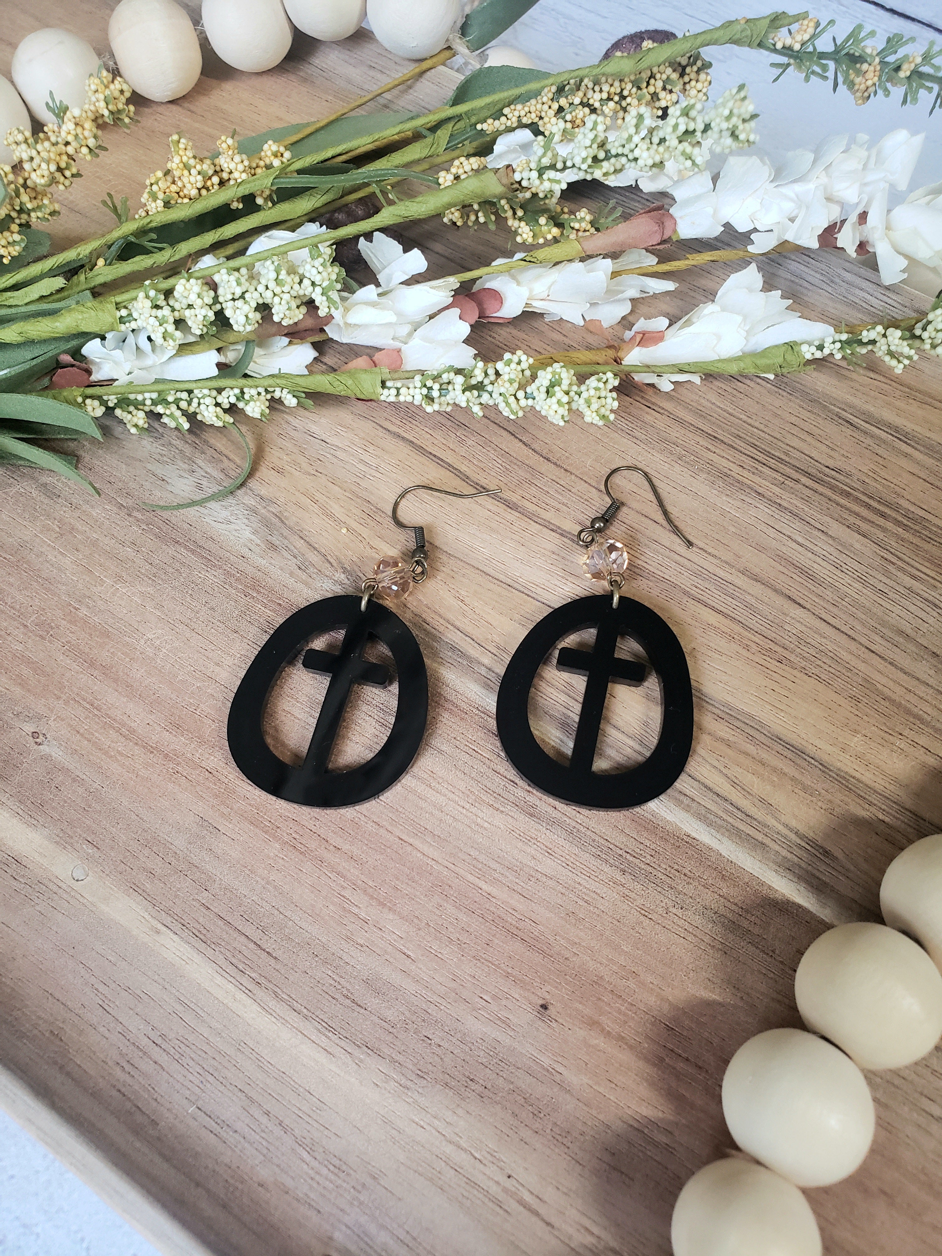 Black Circle Cross Earrings
