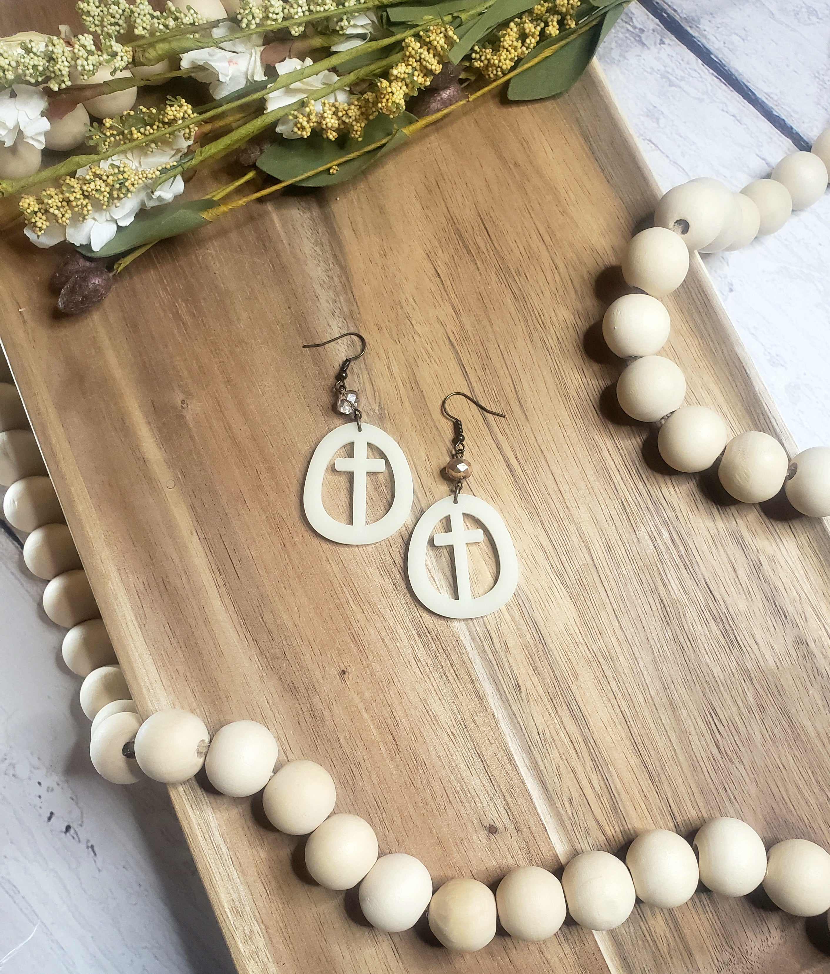 Ivory Circle Cross Earrings