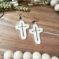 White Hollow Cross Earrings