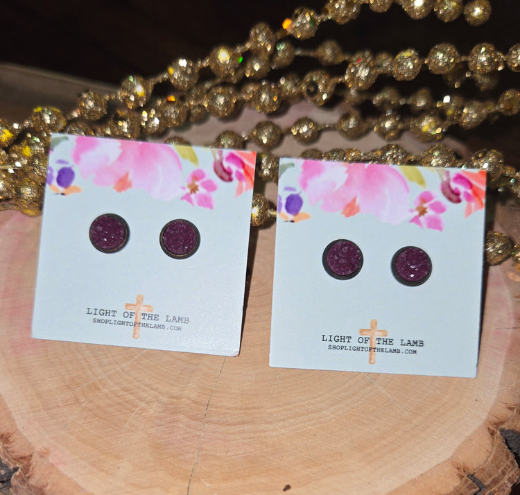 Mini Maroon Druzy Studs