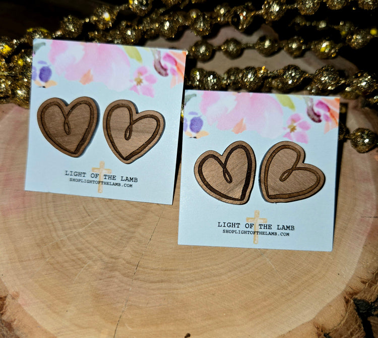 Wooden Heart Studs