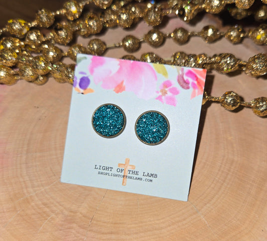 Teal Glitter Studs