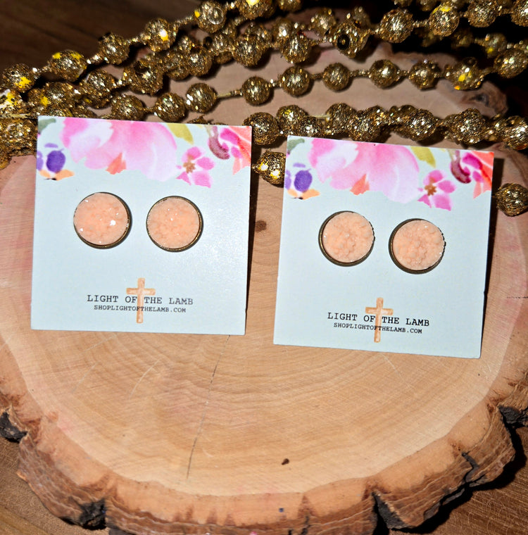 Peach Druzy Studs