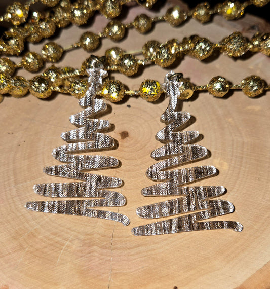 Whimsical Christmas Tree Earrings - Brushed Champagne