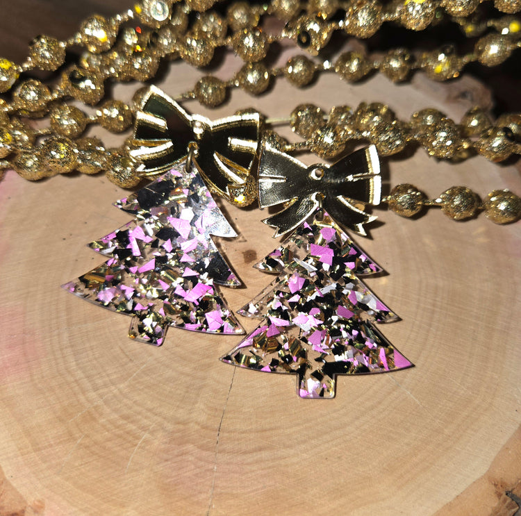 Bow Christmas Tree - Pink/Gold Confetti