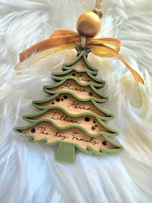 Personalized Green Family Christmas Tree Ornament